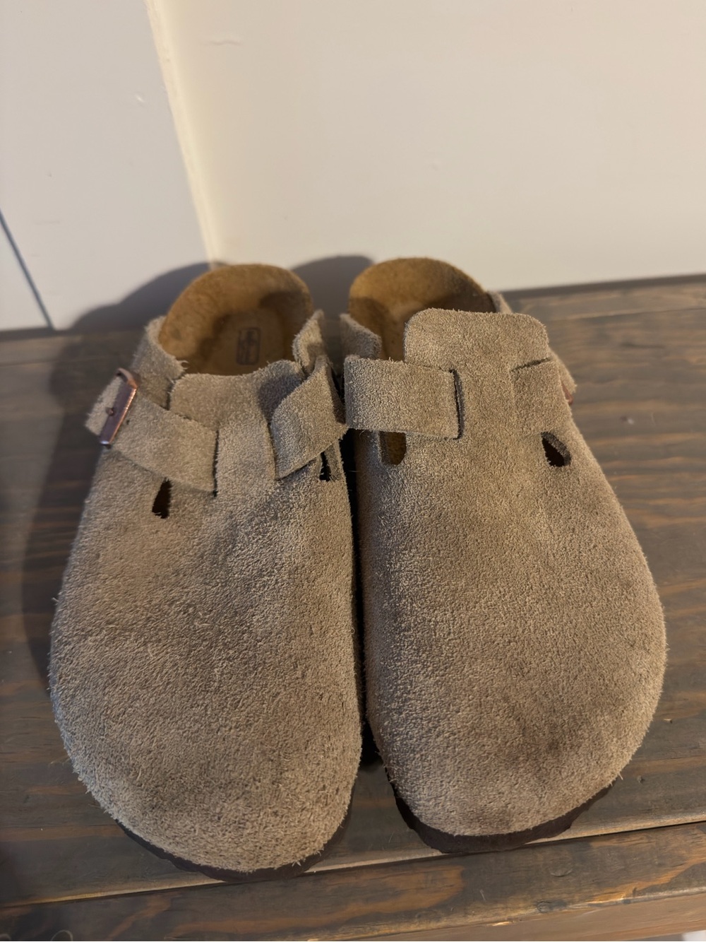 Birkenstock Suede Slip-On Clogs in Taupe
